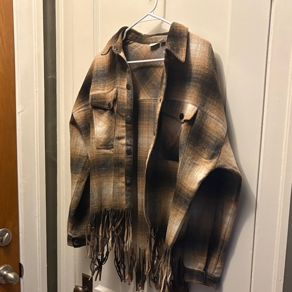 Cato Jackets & Blazers - Cato Brown Plaid Fringe Utility Jacket